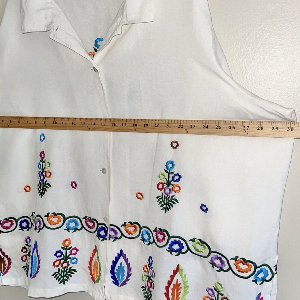 Louis Dell Olio Linen Shirt Top Plus Size 3X Colorful Embroidered Short Sleeves - Picture 6 of 7
